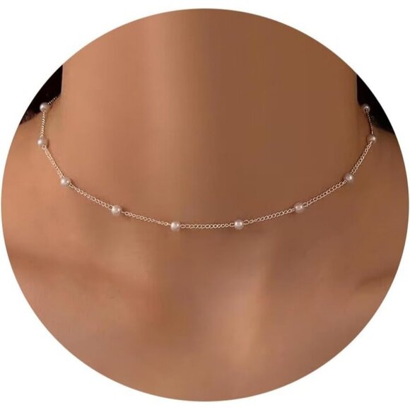 Women 14K Gold Plated Layered Pearl Necklaces Chain - Picture 1 of 7